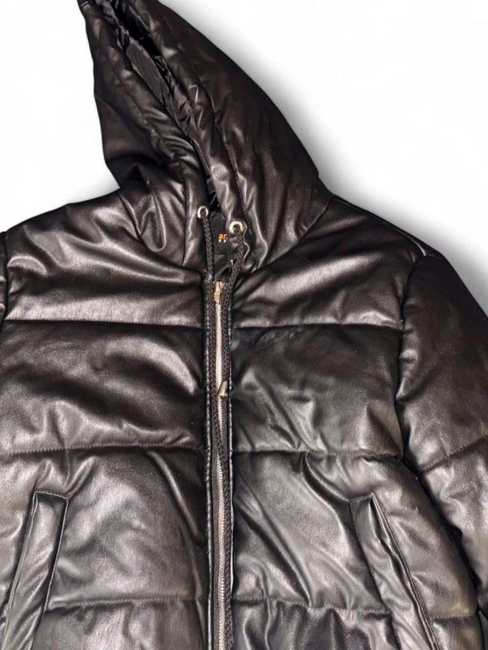 Ambiance Black Faux Leather Hooded Puffer Jacket